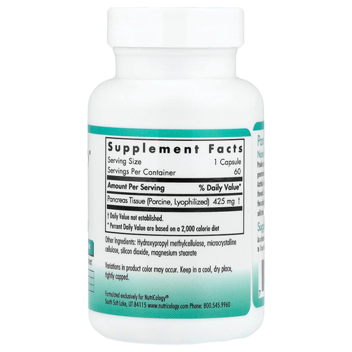 Nutricology, поджелудочная железа, натуральные железы (свинина), 60 капсул (425 мг в 1 капсуле)