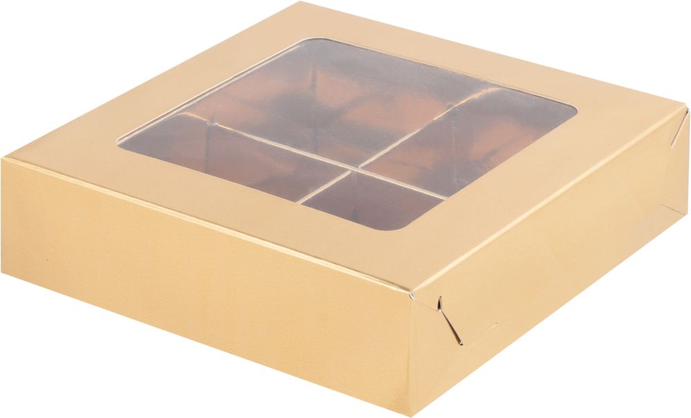 Коробка для конфет с пластиковой крышкой 120*120*30 мм (4) (золото)