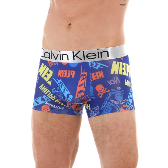 Мужские трусы синие с разноцветными надписями Calvin Klein