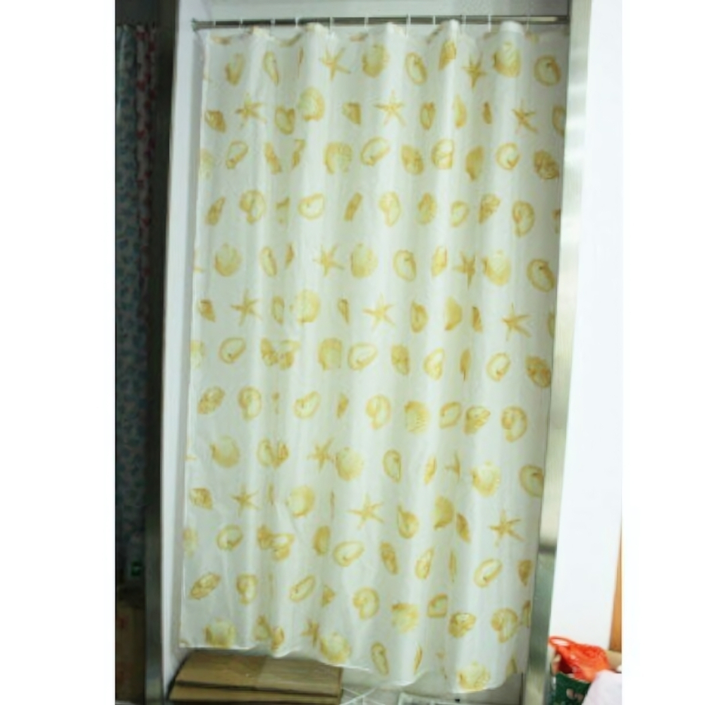 Штора для ванной комнаты полиэстер эконом 180*200 с кольцами Бежевые ракушки YQL-1032
