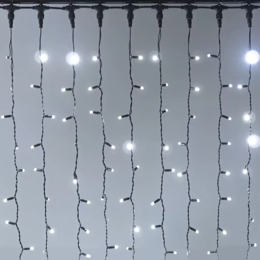 Светодиодный занавес 2*2 м., 400 LED, холодно белый, статика, черный провод каучук, LTC (ECO402-1-2W)