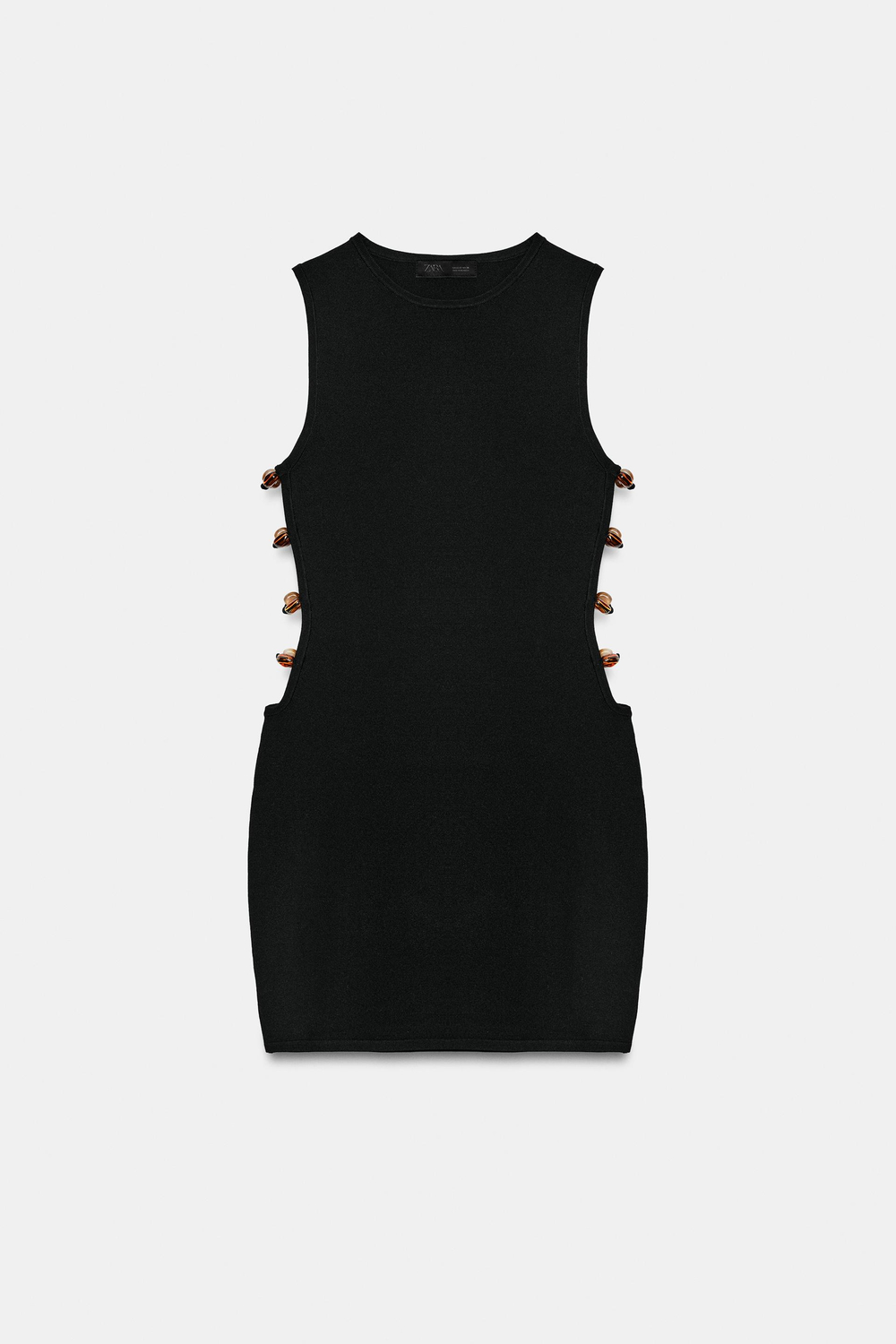 ZARA КОРОТКОЕ ТРИКОТАЖНОЕ ПЛАТЬЕ С РАЗРЕЗАМИ И БУСИНАМИ, ЧЕРНЫЙ