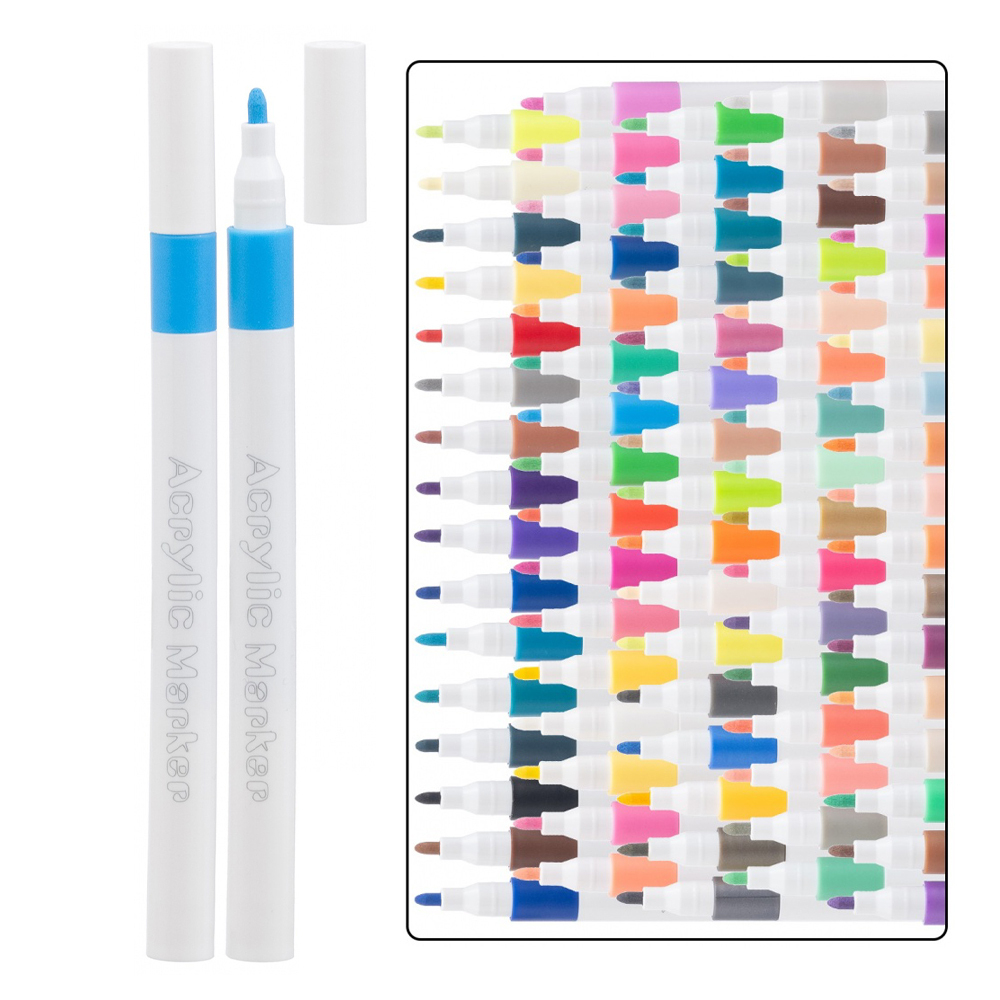 Маркер для скетчинга Basir, акриловый, на водной основе, белый корпус с цветным колпачком в цвет чернил, 80 шт