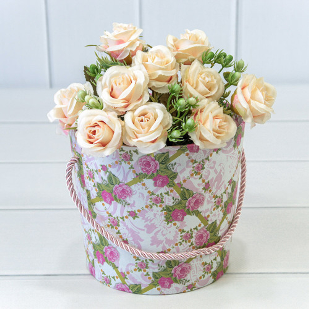 Коробка Ваза для цветов 15х13 см "Цветы" с ручкой (Розовый)