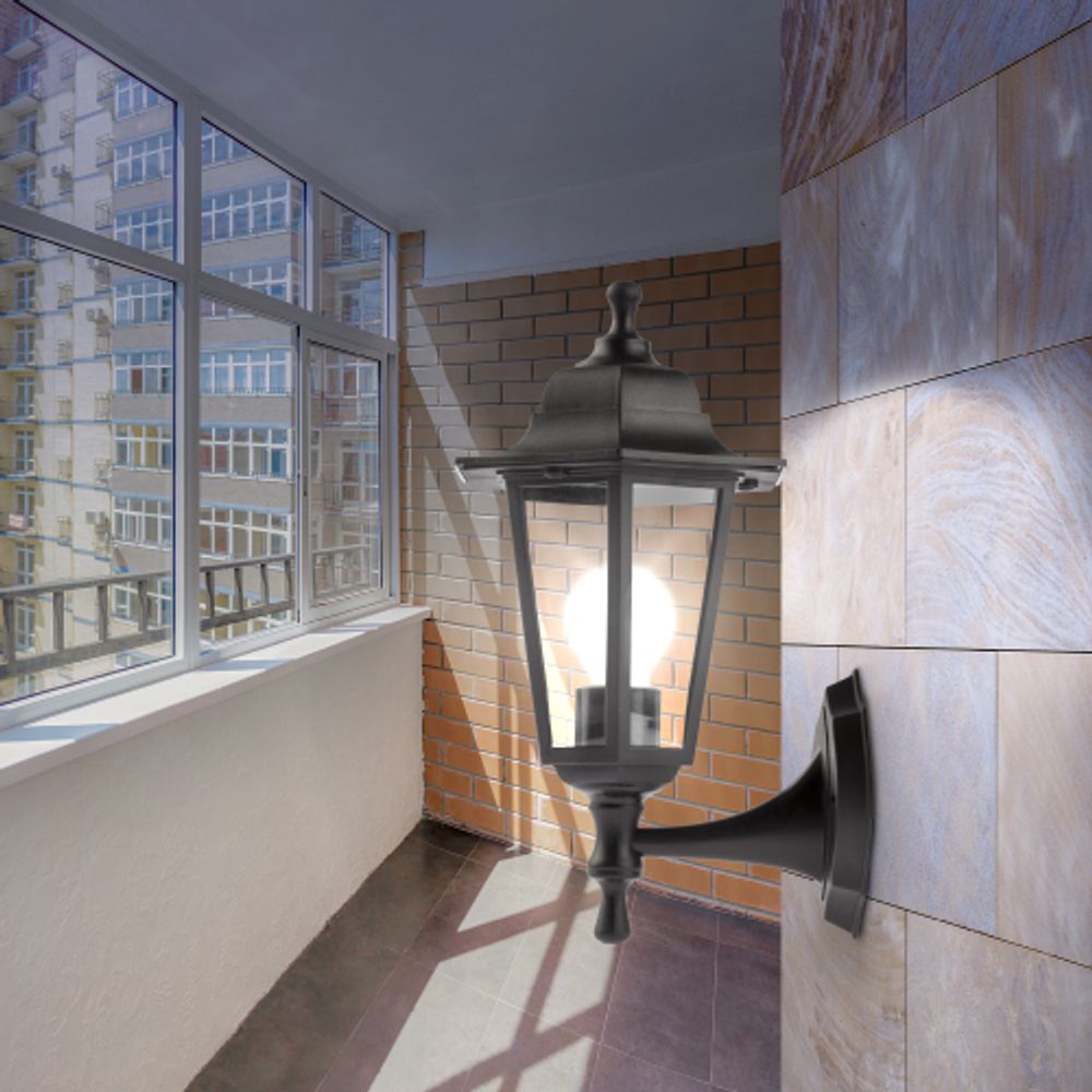 Садово-парковый светильник ЭРА НБУ 06-60-001 черный 6 гранный настенный IP44 Е27 max60Вт | Садово-парковые светильники