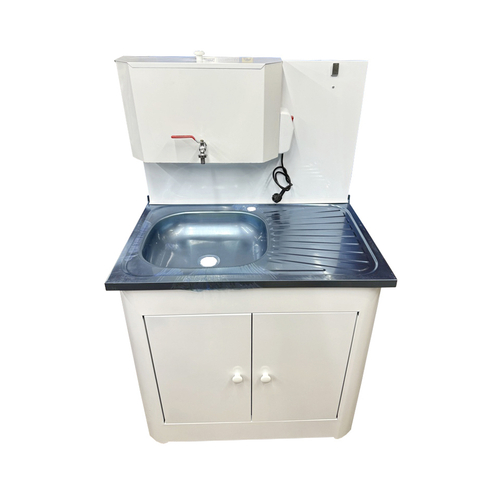 Рукомойник "Дуэт 2-х дверный" металл. 500х800 белый (с ЭВН-20л,мойка НЕРЖ.лев/прав, кран металл.)