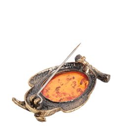 AM- 953 Брошь «Филин» (латунь, янтарь)