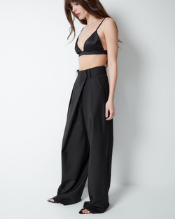 Брюки на запах из шерсти черный