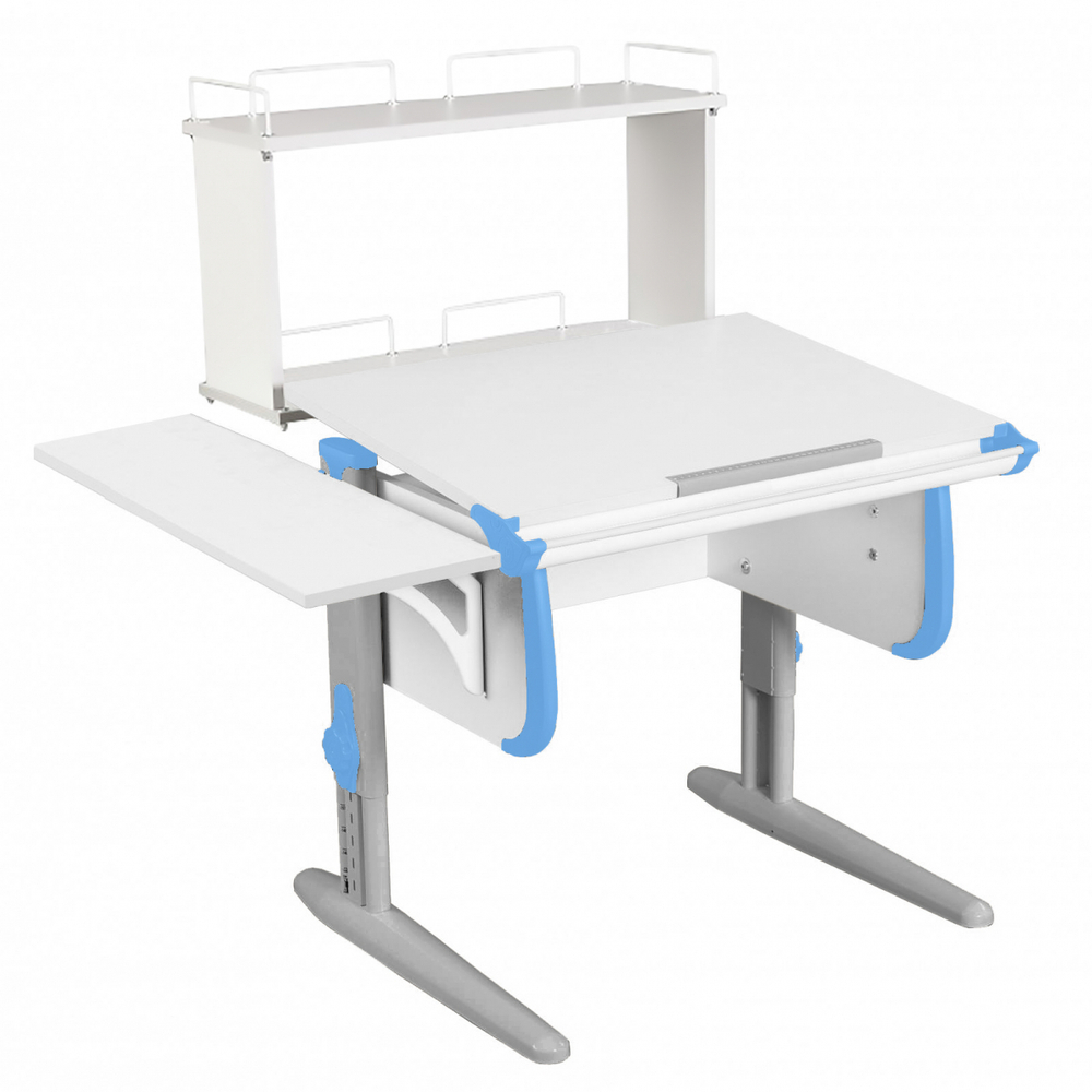 Растущая парта Дэми СУТ 24 с задней двухъярусной полкой СУТ.14.250 и боковой полкой СУТ.24.230 (1020×880 мм)