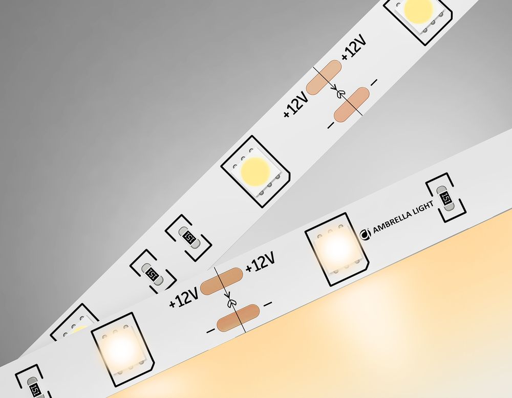 Светодиодная лента GS1801 5050 30Led/ 7.2W m/ 12V IP20 3000K/ 5000*10*1.87mm/ кратность резки 100mm (2 конт.)