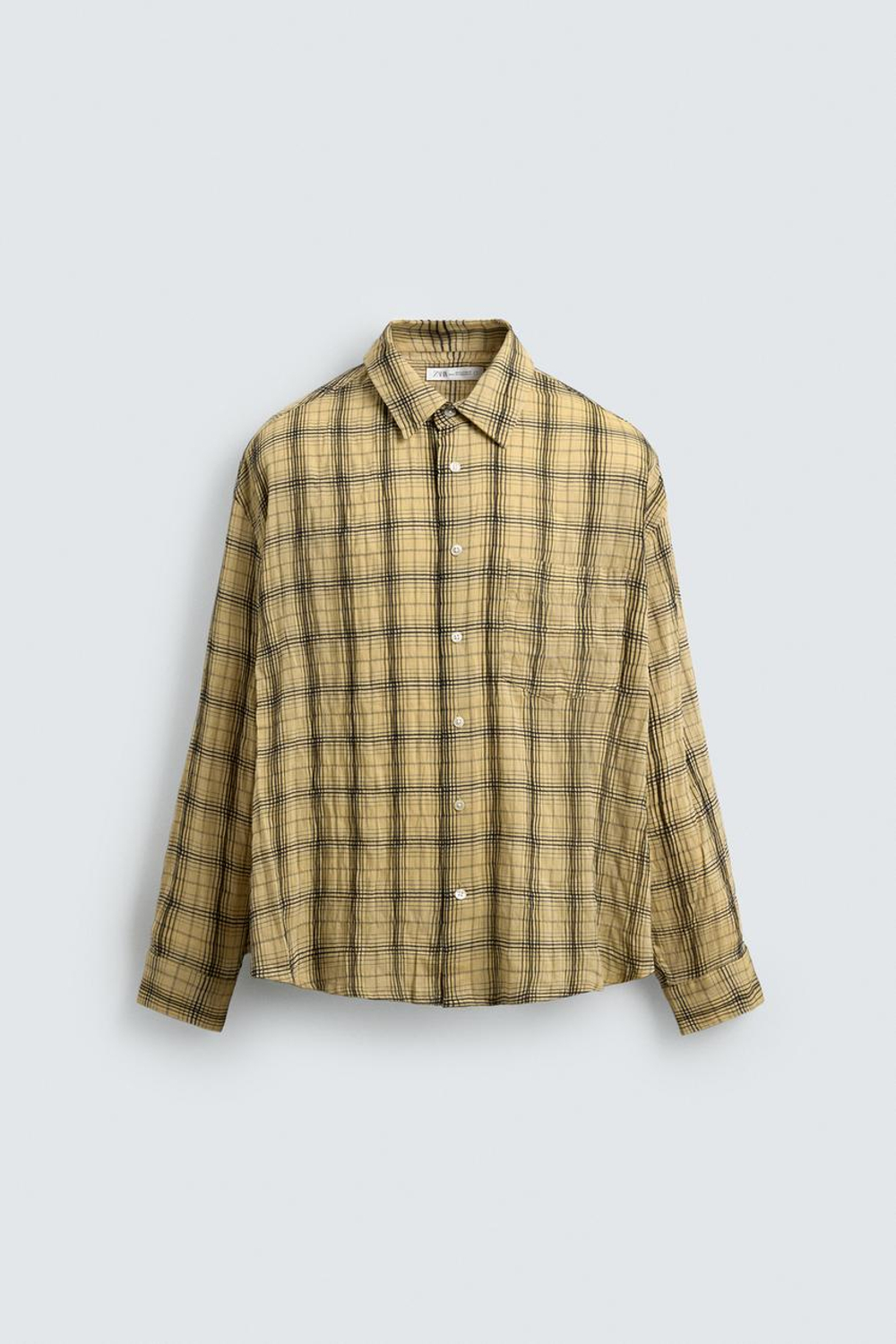 ZARA РУБАШКА RELAXED FIT В КЛЕТКУ, ЦВЕТ СЛИВОЧНОГО МАСЛА
