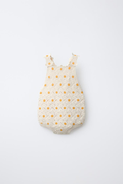 ZARA КОМБИНЕЗОН РОМАШКИ КРЮЧКОМ ГЛАДКИЙ, ЭКРЮ