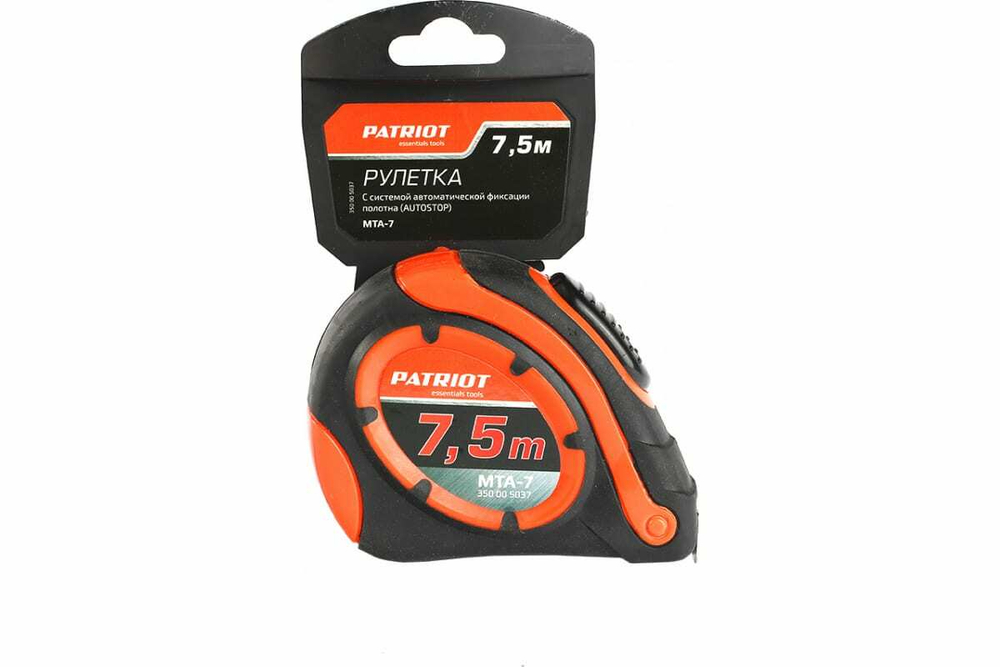 Рулетка PATRIOT MTA-7, автостоп, ударопрочный корпус, обрезиненная, 7,5 м 350005037