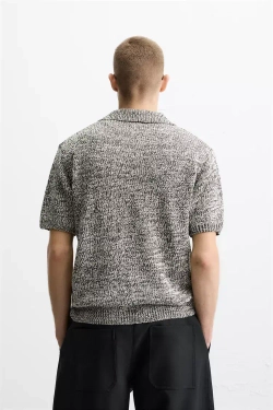 ZARA ПОЛО ИЗ БЛЕСТЯЩЕГО ТРИКОТАЖА, ЧЕРНЫЙ