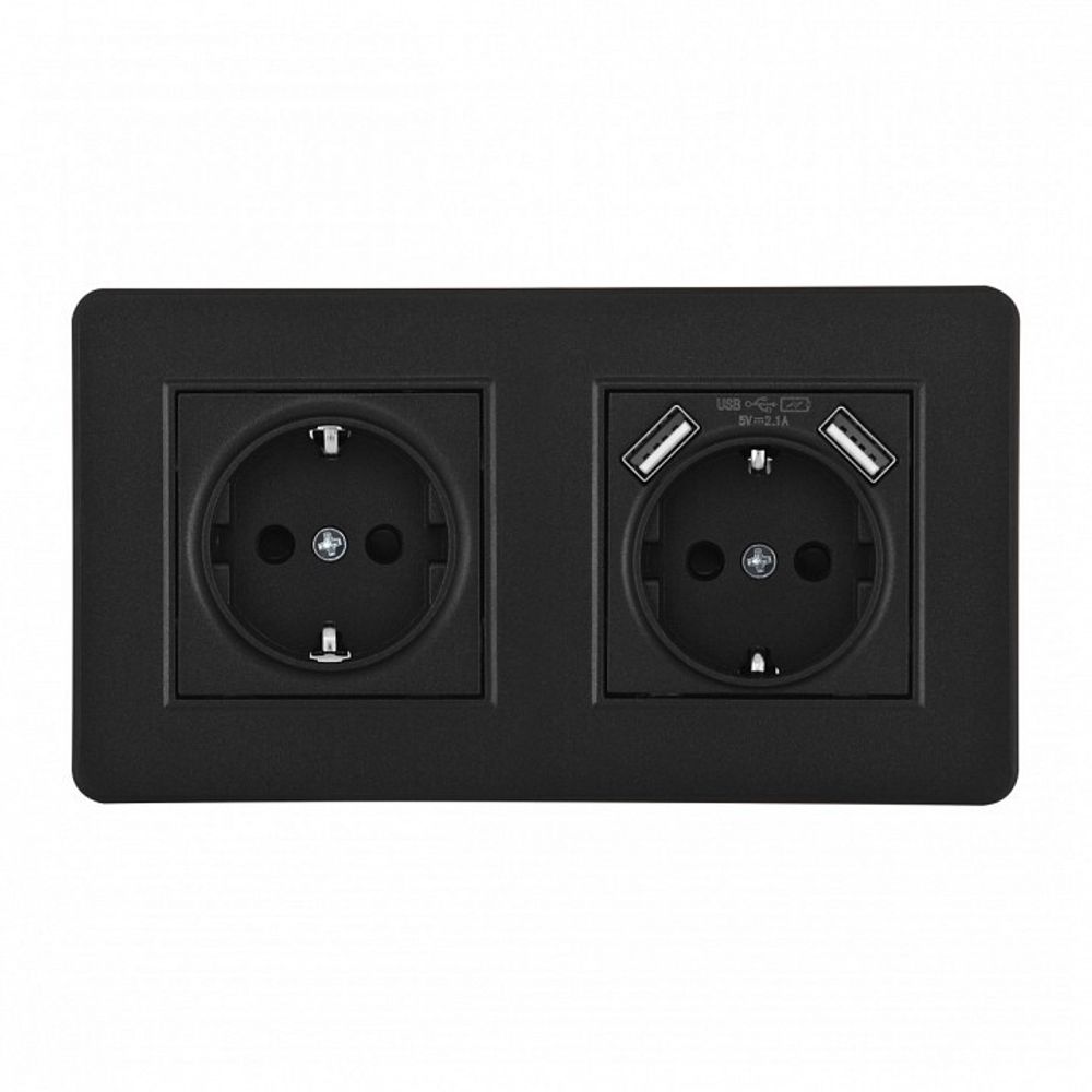 Розетка с заземлением и со шторкой и 2хUSB Arte Milano SET16-2 SET16-2-47-1-40-1 black