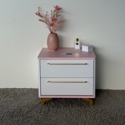 Тумба прикроватная на ножках с ящиками ROYAL 5203 эко (Зефир-Золото-р.золото)