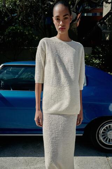 ZARA ТОП ОВЕРСАЙЗ ИЗ РЕЛЬЕФНОГО ТРИКОТАЖА, ЭКРЮ