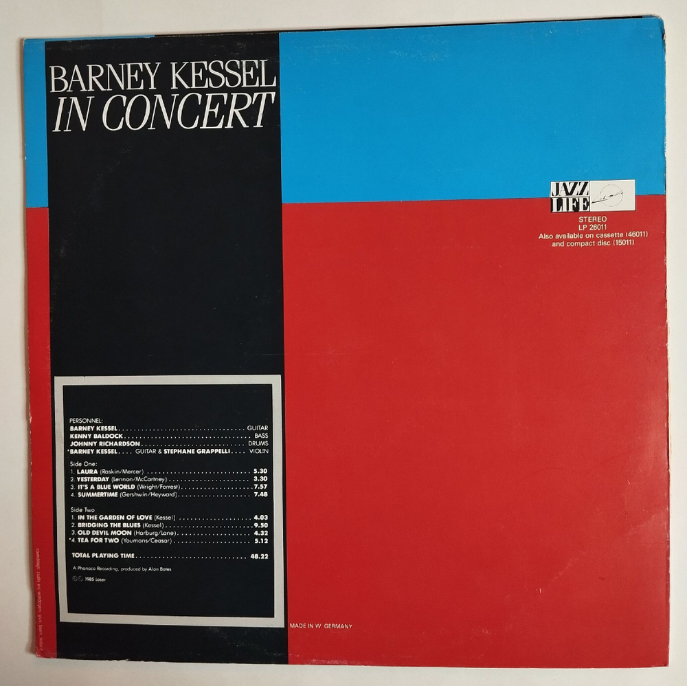 Винтажная виниловая пластинка LP Barney Kessel In Concert (Germany 1985)
