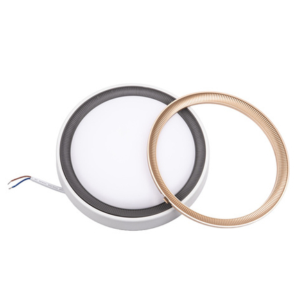 ULW-Q281 24W-6500K-F20 IP65 WHITE Светильник светодиодный влагозащищенный. Круг. Дневной свет 6500K. 225×40 мм. Корпус белый. Цвет рамок в-к: золотистый. графит. ТМ Volpe