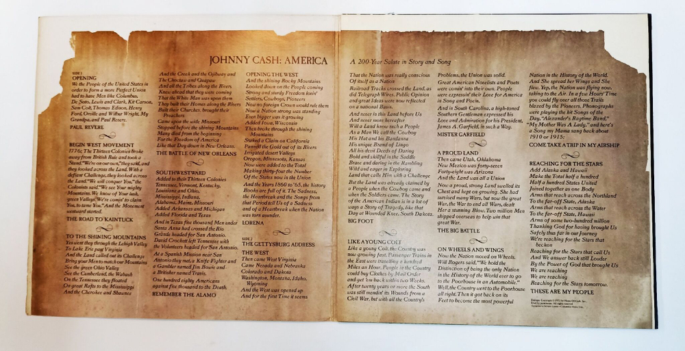 Винтажная виниловая пластинка LP Johnny Cas America A 200 Year Salute In Story And Song (UK 1972)