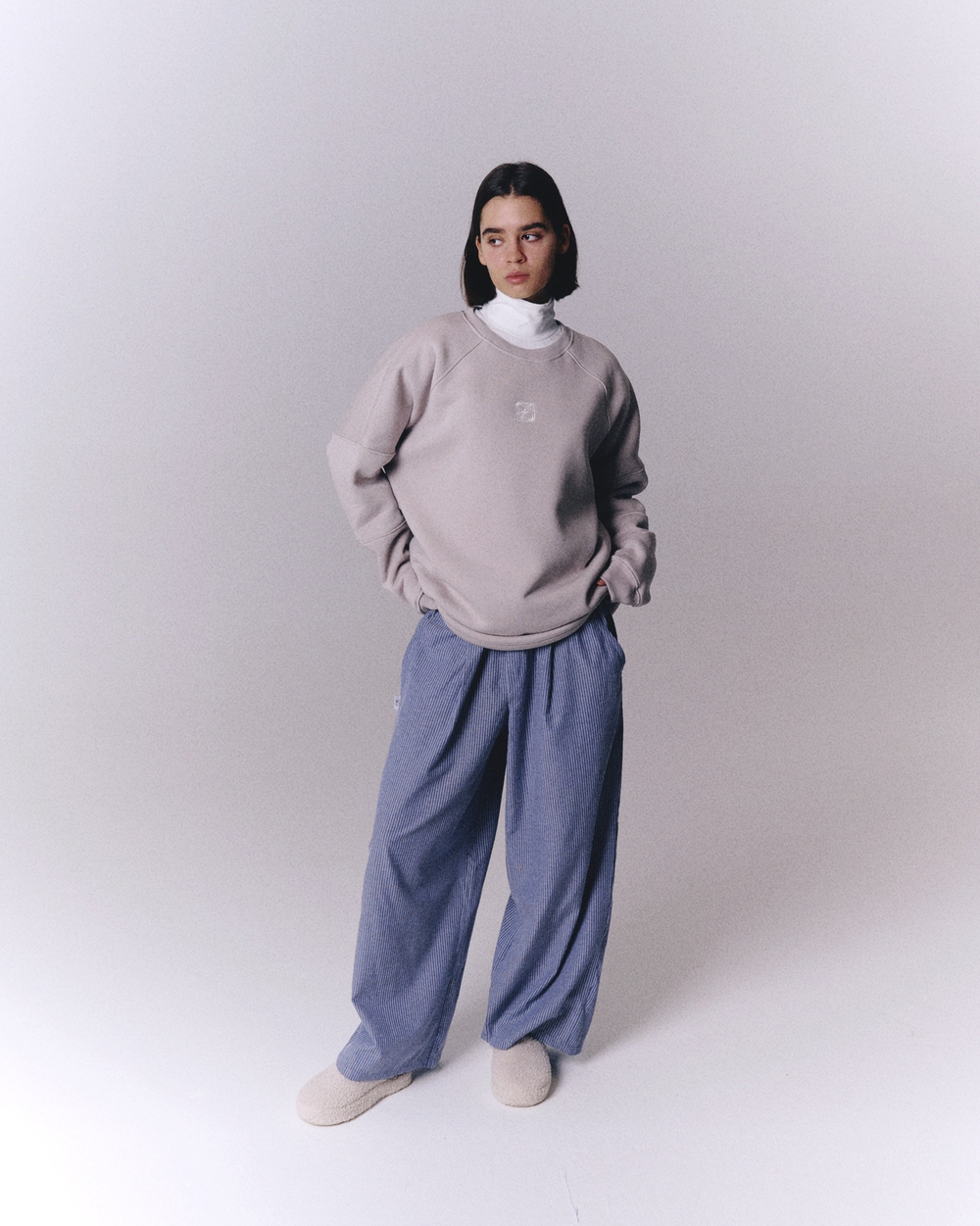 Striped Baggy Pants Dirty-Blue