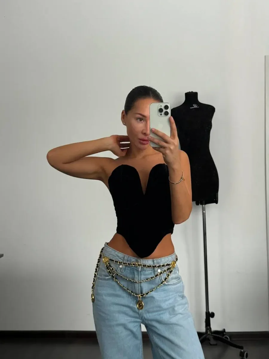 Корсет бархатный, Черный