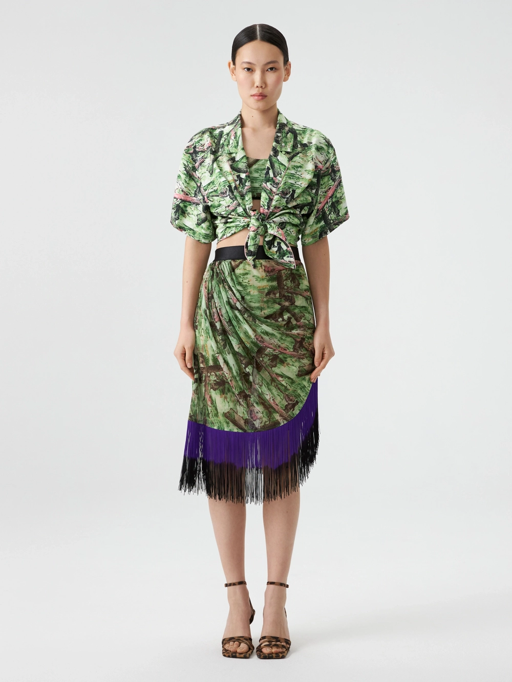 Юбка с принтом "Медведи" и бахромой OLA OLA