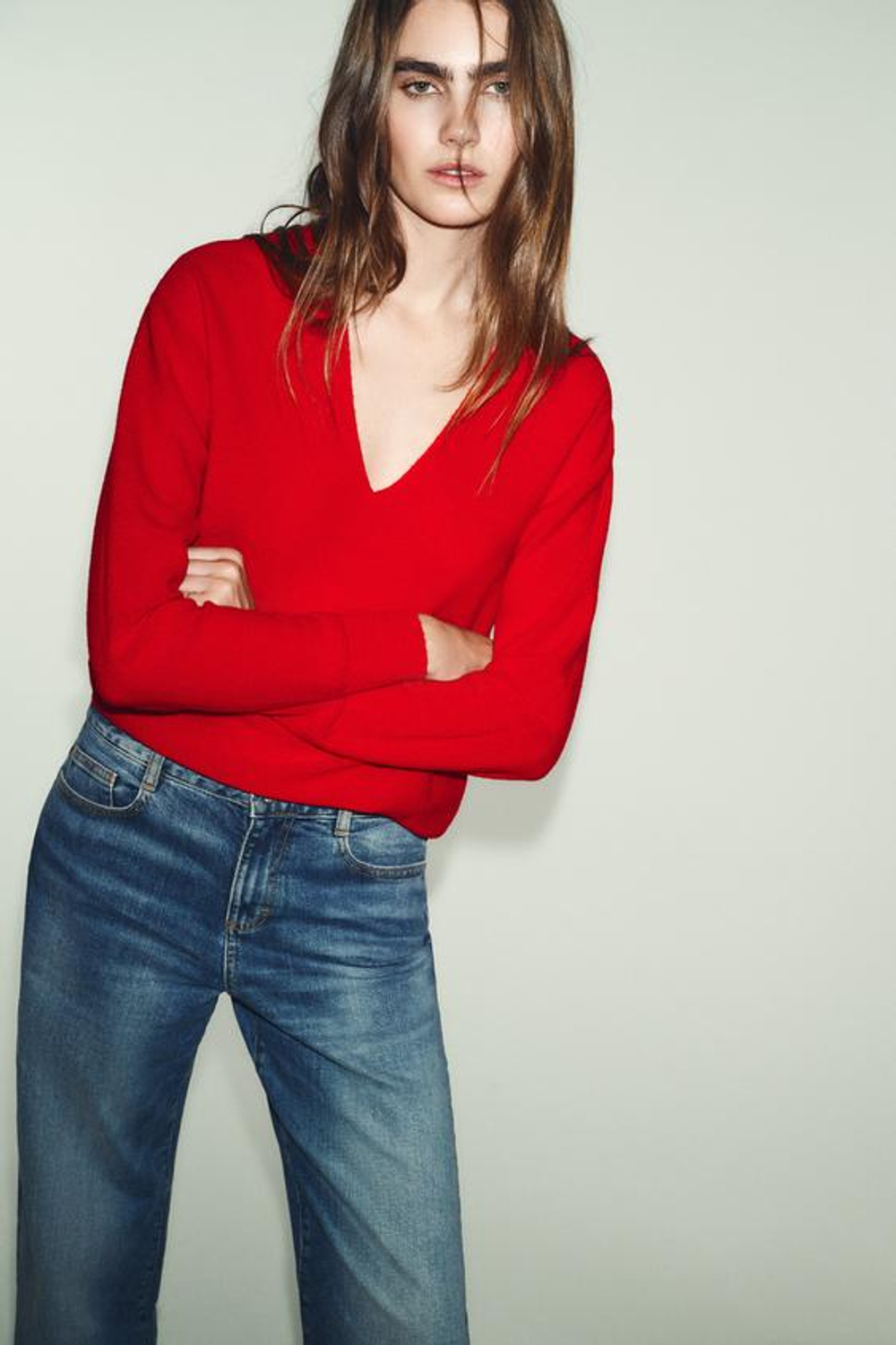 ZARA ДЖИНСЫ Z.07 RELAXED FIT С ВЫСОКОЙ ПОСАДКОЙ И ОТВОРОТАМИ, СИНИЙ