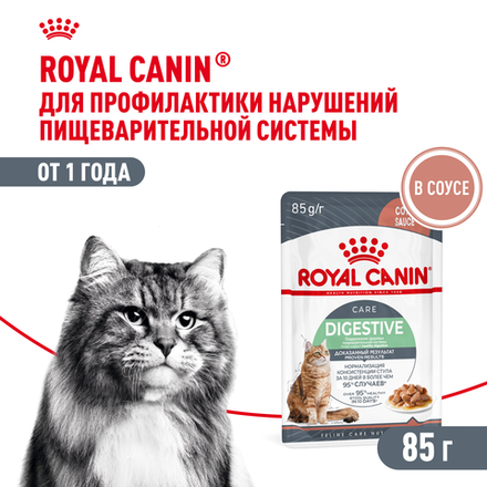 Royal Canin Digestive Care Дайджестив кэа Корм влажный профилактика нарушений пищеварительной системы для взрослых кошек соус 85г