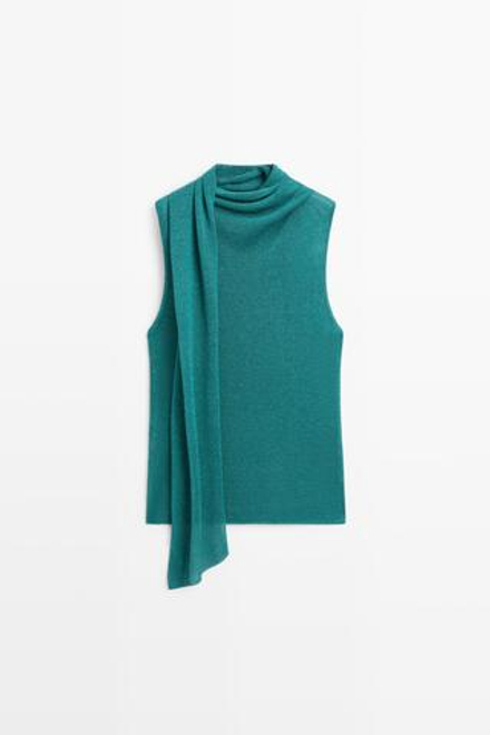 Massimo Dutti Топ с высоким воротником и шарфом, бирюзовый