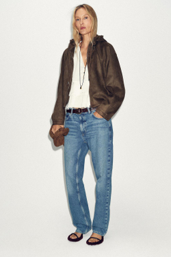 ZARA БОМБЕР ИЗ ИСКУССТВЕННОЙ ЗАМШИ С КАПЮШОНОМ, КОРИЧНЕВЫЙ