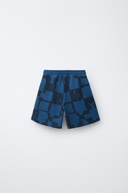 ZARA ШОРТЫ ИЗ МЯГКОЙ ТКАНИ В ШАХМАТНУЮ КЛЕТКУ, СИНИЙ