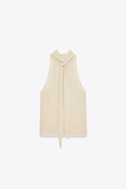 ZARA ТОП С ГОРЛОВИНОЙ ХАЛТЕР И МЕТАЛЛИЗИРОВАННОЙ НИТЬЮ, ЗОЛОТИСТЫЙ