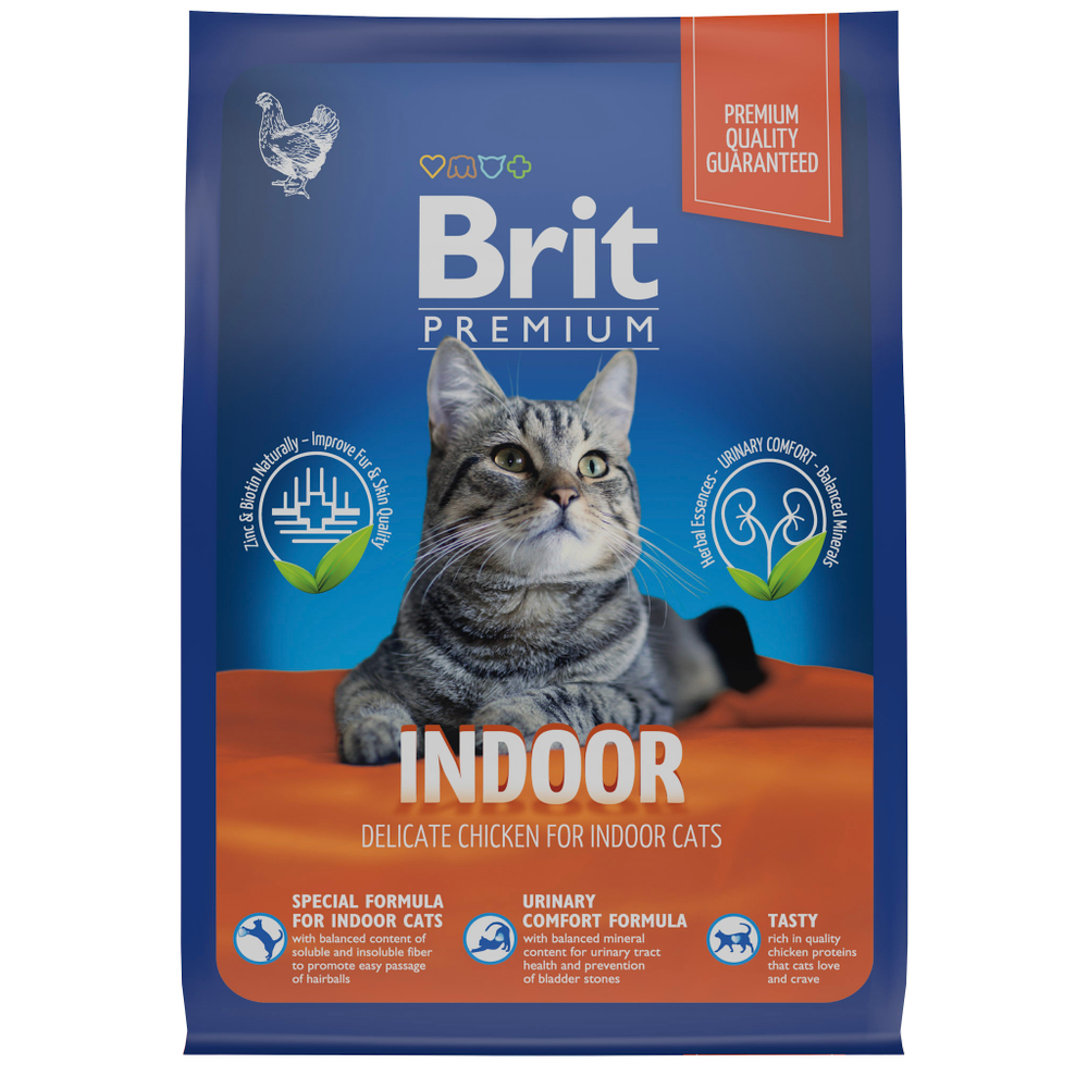 Сухой корм для кошек домашнего содержания BRIT PREMIUM с курицей для кошек Cat Indoor, 0.4кг