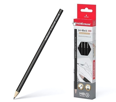Карандаш ч/г с ластиком Jet Black 100 HB шестигран. (Erich Krause)