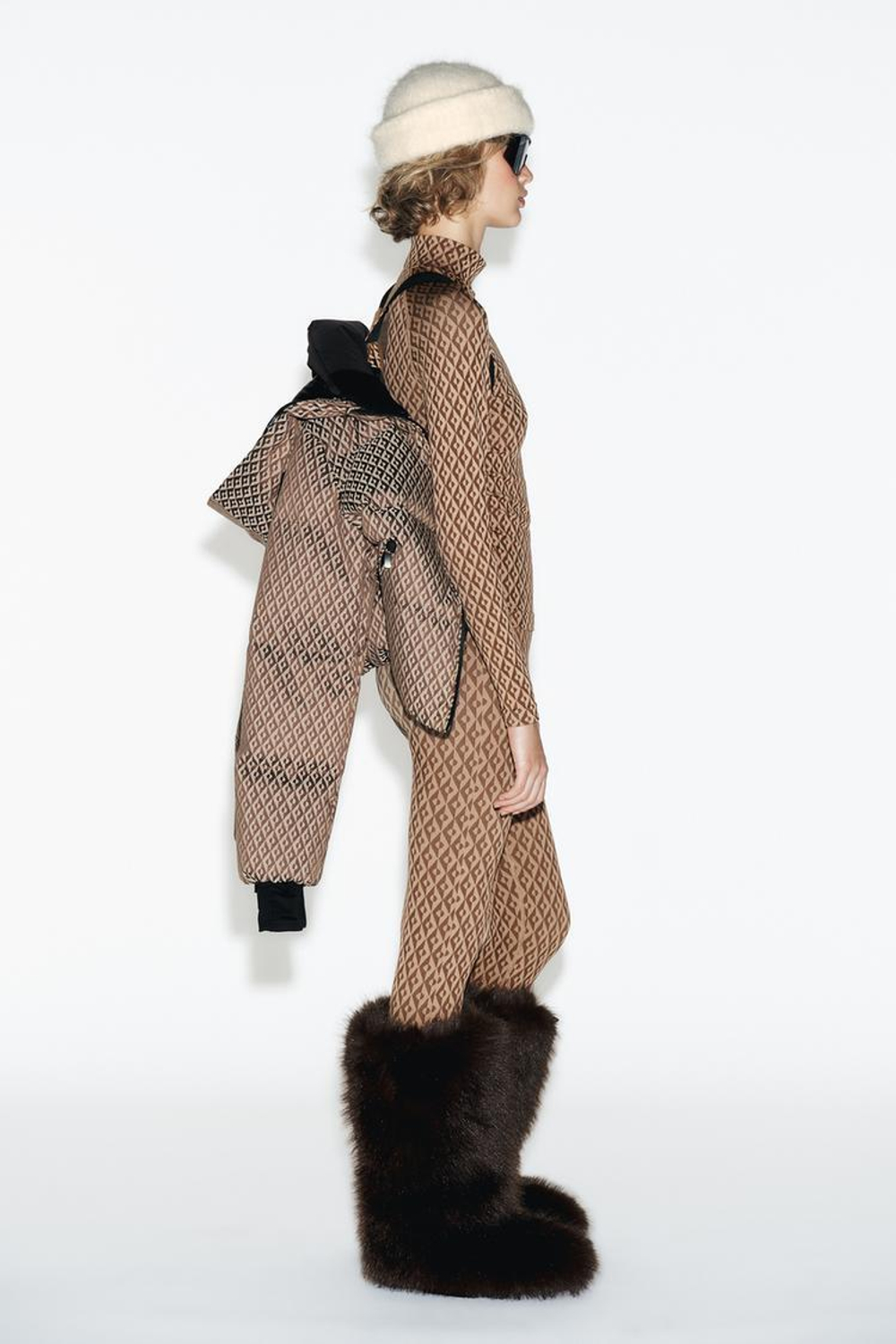 ZARA ТЕРМОЛЕГГИНСЫ С КОНТРАСТНЫМ УЗОРОМ SKI COLLECTION, ТАБАЧНЫЙ