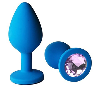 Голубая анальная пробка с сиреневым кристаллом - 7 см. (Цвет: сиреневый)