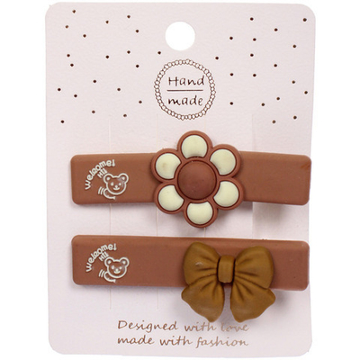 Зажимы для волос детские 2шт «ВКУСНАЯ МИЛКА», цветочек и бантик, цвет молочный/шоколадный, 1,5*7см
