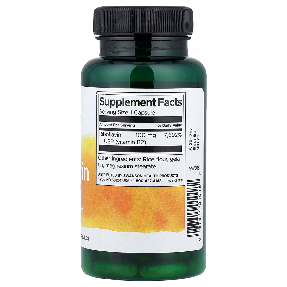 Swanson, Рибофлавин, 100 мг, 100 капсул