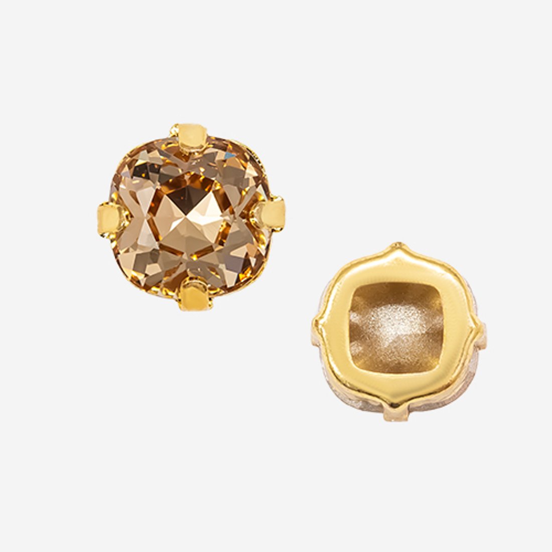 Кристалл Кушон (Сushion) в цапах, оттенок "Light Colorado Topaz", 9,2мм, позолота