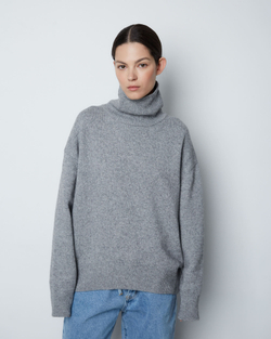 Свитер из смесового кашемира с высоким воротом светло-серый