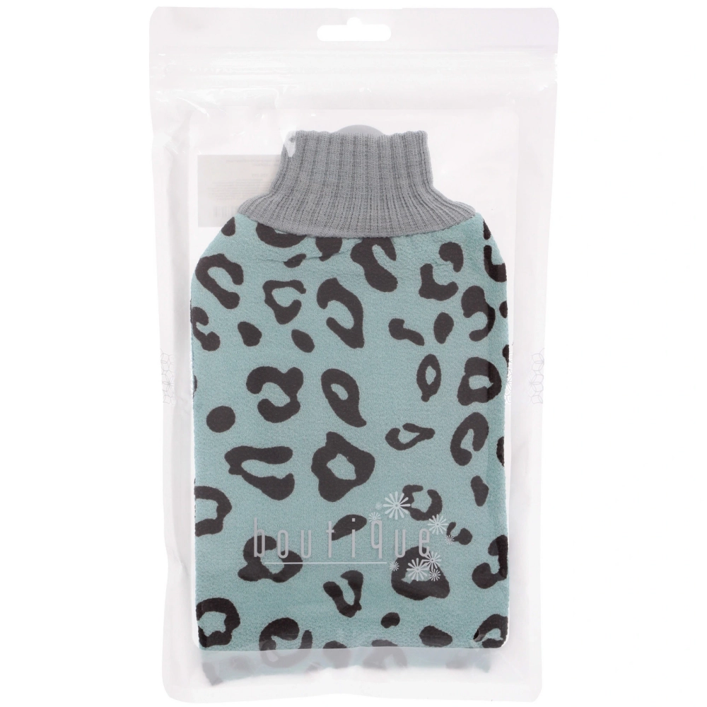 Мочалка - варежка скрaабирующая «Premium - LEOPARD», цвет голубой, 24*15см (ZIPпакет)