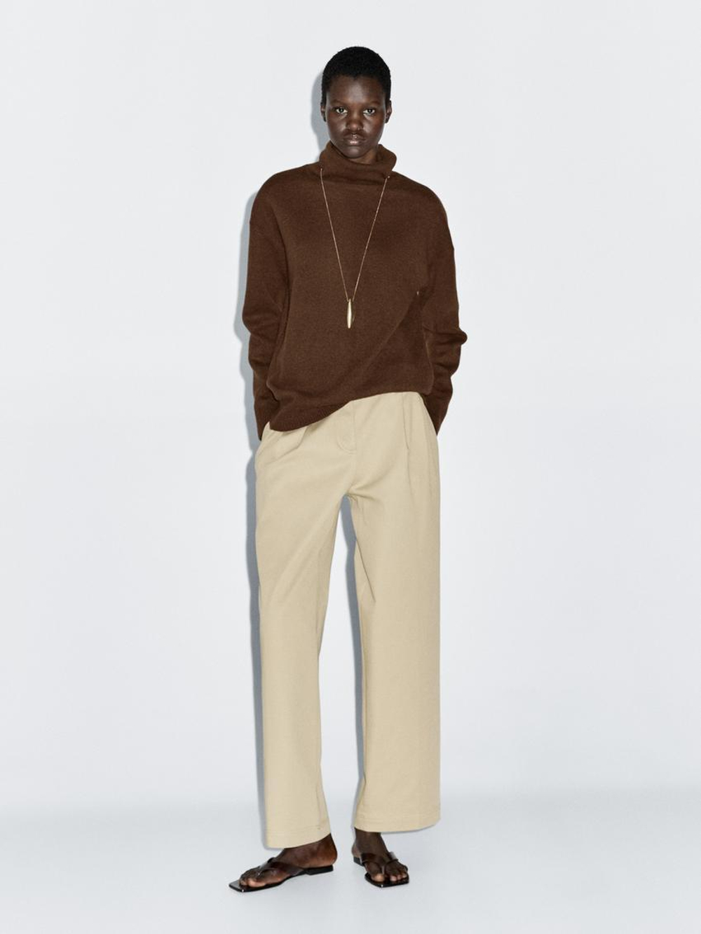 Massimo Dutti Свитер из смесовой шерсти с высоким воротником, тоффи