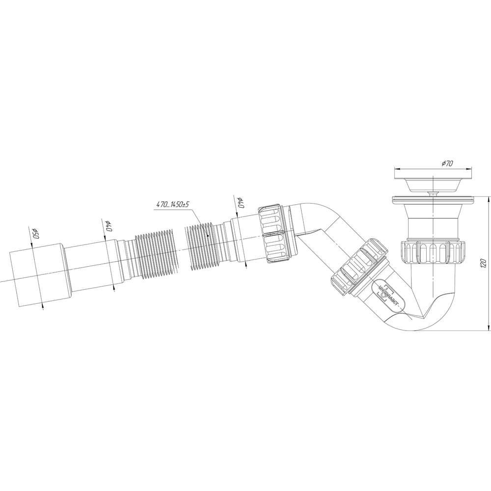 Сифон для душ. поддона 40*40 с гофрой 40*40*50 (1450мм) BT80145 ИНКОПЛАСТ