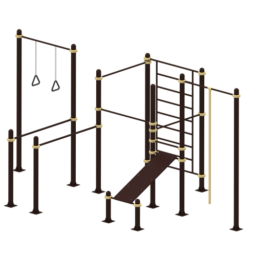 Спортивный комплекс №114, турники, кольца, брусья, шведская стенка, скамья, 5900*3500*2700 мм., D=89 мм.