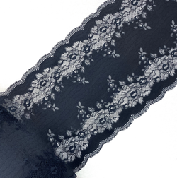 Кружево эластичное черное-синие 23 см