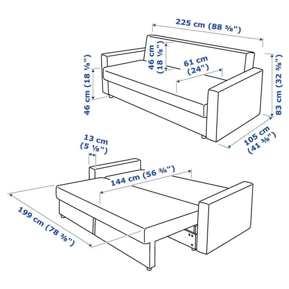 3-местный диван-кровать - IKEA FRIHETEN, 83x105x225см, черный, ФРИХЭТЕН ИКЕА