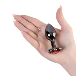 Серебристая коническая анальная пробка 7,5см с красным кристаллом ToyFa Metal 717016-129