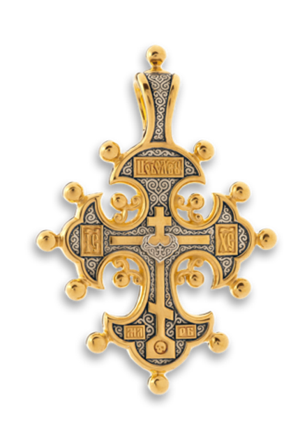 Крест с кринообразными концами и двенадцатью шариками на них