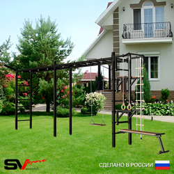 Уличная шведская стенка Sv Sport рукоход х 2 У53611 (Турник/Брусья/Стойка/Скамья/Деревянные/Кронш бокс/Канат/кольца/лестница)